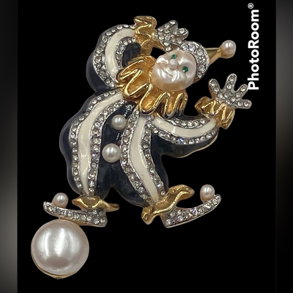 Vintage KJL Iconic Clown Balancing on Ball Brooch